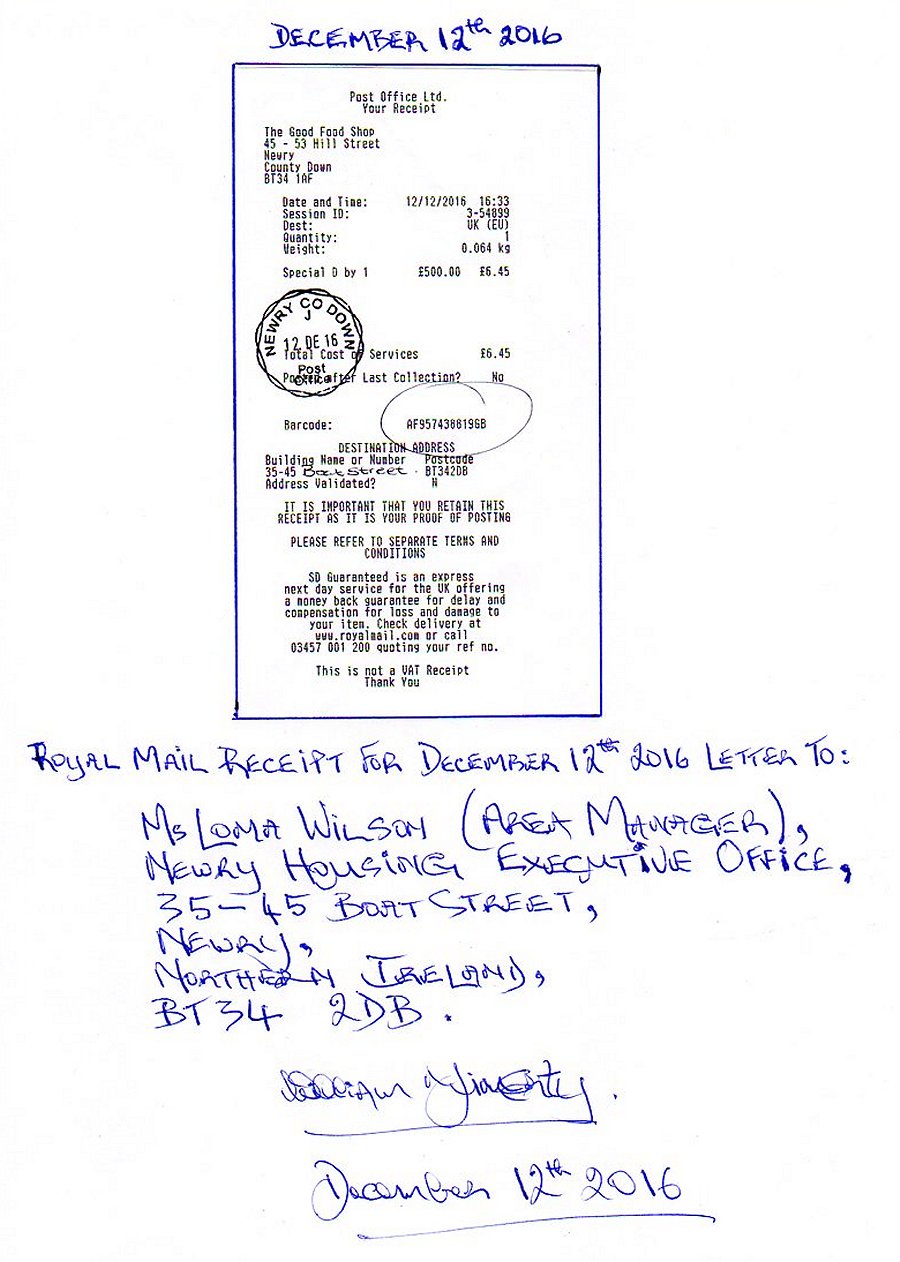 December 12th 2016 Registered Letter to Ms Loma Wilson